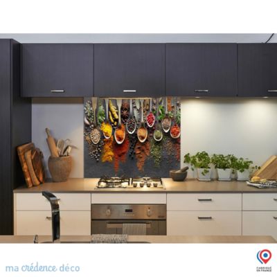 Crédence cuisine fond de hotte Epices et cuillères 5 - Verre trempé - L 70 cm x H 60 cm