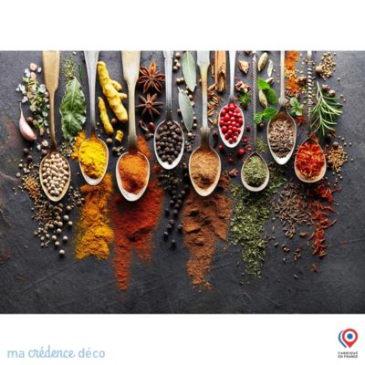 Crédence cuisine fond de hotte Epices et cuillères 5 - Verre trempé - L 70 cm x H 60 cm