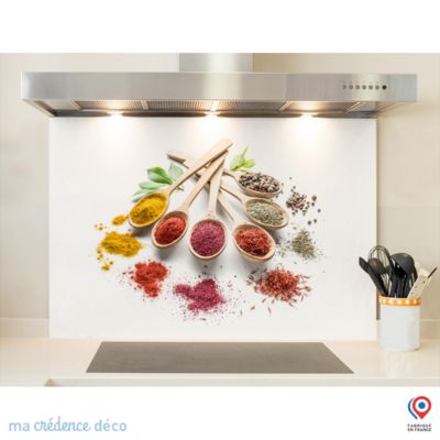 Crédence cuisine fond de hotte Epices et cuillères bois - Verre trempé - L 90 cm x H 70 cm