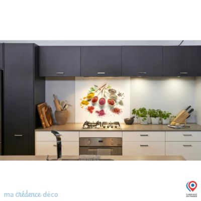 Crédence cuisine fond de hotte Epices et cuillères bois - Verre trempé - L 90 cm x H 70 cm