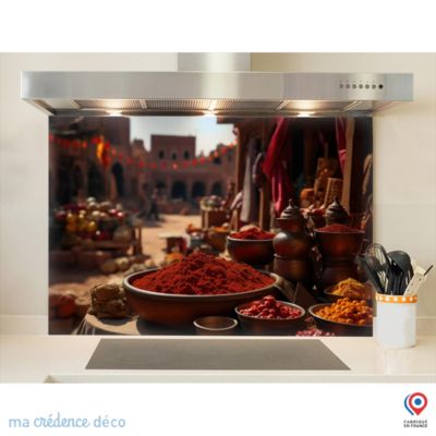 Crédence cuisine fond de hotte Epices et Maroc - Verre trempé - L 90 cm x H 50 cm - MaCrédenceDéco