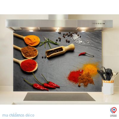 Crédence cuisine fond de hotte Epices sur ardoise 2 - Alu composite - L 60 cm x H 45 cm - MaCrédenceDéco
