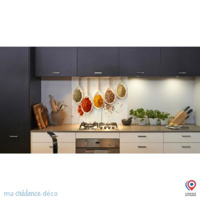 Crédence cuisine fond de hotte Epices sur bois 2 - Verre trempé - L 90 cm x H 60 cm - MaCrédenceDéco