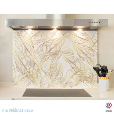 Crédence cuisine fond de hotte feuilles dorées 2 - Alu composite - L 70 cm x H 60 cm - MaCrédenceDéco