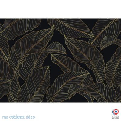 Crédence cuisine fond de hotte feuilles dorées 3 - Verre trempé - L 70 cm x H 60 cm - MaCrédenceDéco
