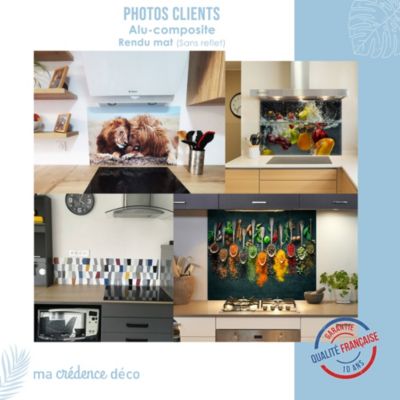 Crédence cuisine fond de hotte feuilles et fleurs tropicales 2 - Alu composite - L 90 cm x H 70 cm - MaCrédenceDéco