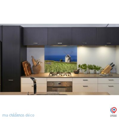 Crédence cuisine fond de hotte feuilles et lumière - Alu composite - L 90 cm x H 70 cm
