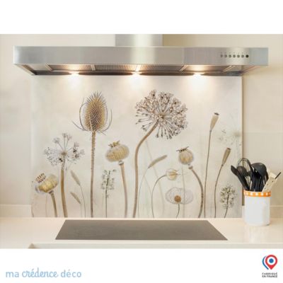 Crédence cuisine fond de hotte fleurs et pissenlits 3 - Verre trempé - L 70 cm x H 60 cm - MaCrédenceDéco