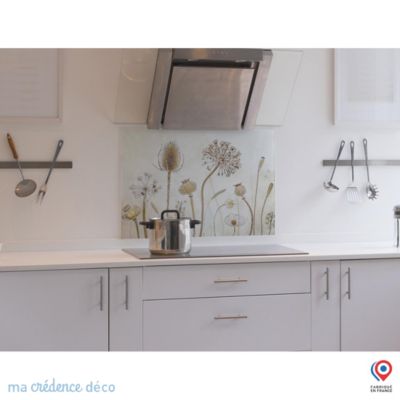 Crédence cuisine fond de hotte fleurs et pissenlits 3 - Verre trempé - L 70 cm x H 60 cm - MaCrédenceDéco