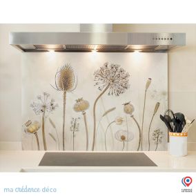 Crédence cuisine fond de hotte fleurs et pissenlits 3 - Verre trempé - L 90 cm x H 60 cm - MaCrédenceDéco