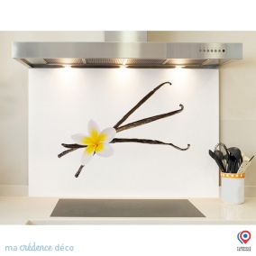 Crédence cuisine fond de hotte fleurs et vanille - Verre trempé - L 90 cm x H 70 cm - MaCrédenceDéco