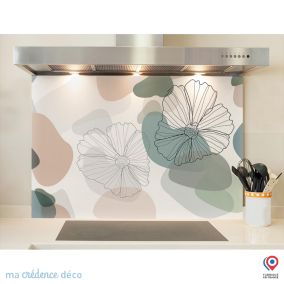 Crédence cuisine fond de hotte fleurs graphiques - Verre trempé - L 90 cm x H 70 cm - MaCrédenceDéco