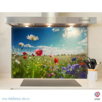 Crédence cuisine fond de hotte fleurs sauvages 3 - Verre trempé - L 70 cm x H 60 cm - MaCrédenceDéco