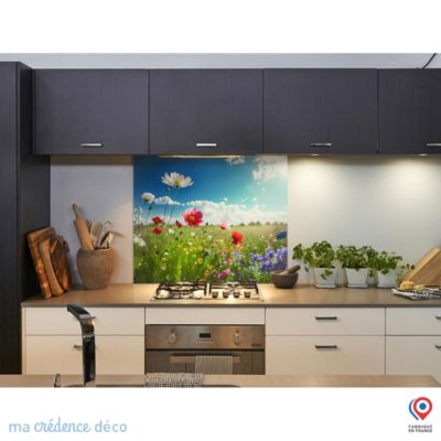 Crédence cuisine fond de hotte fleurs sauvages 3 - Verre trempé - L 70 cm x H 60 cm - MaCrédenceDéco