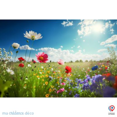 Crédence cuisine fond de hotte fleurs sauvages 3 - Verre trempé - L 70 cm x H 60 cm - MaCrédenceDéco