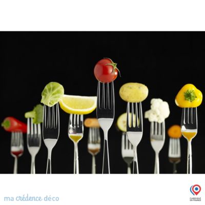 Crédence cuisine fond de hotte fourchettes et aliments 2 - Verre trempé - L 70 cm x H 60 cm - MaCrédenceDéco