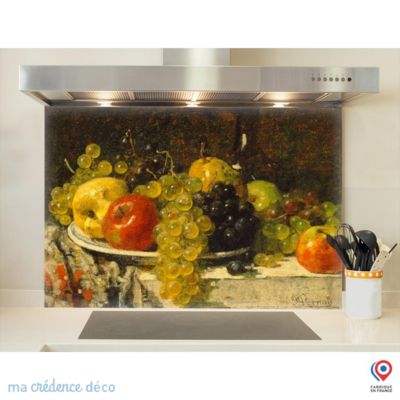 Crédence cuisine fond de hotte francis Miel, Raisins et pommes - Verre trempé - L 70 cm x H 60 cm - MaCrédenceDéco