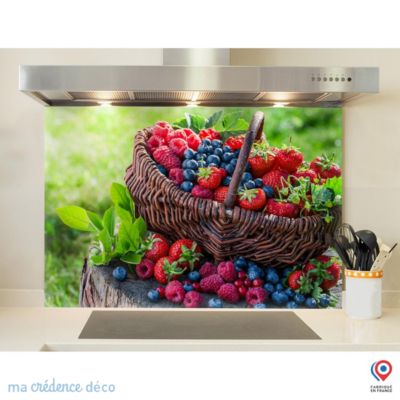 Crédence cuisine fond de hotte fruits et panier - Verre trempé - L 70 cm x H 60 cm - MaCrédenceDéco