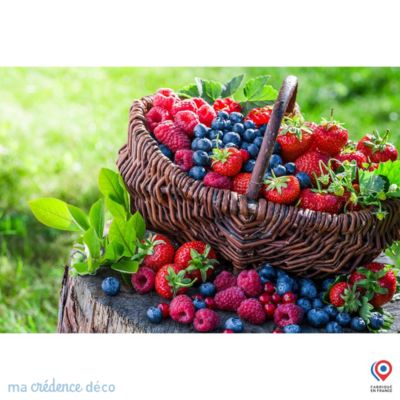 Crédence cuisine fond de hotte fruits et panier - Verre trempé - L 70 cm x H 60 cm - MaCrédenceDéco