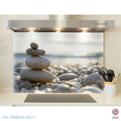 Crédence cuisine fond de hotte Galets sous le soleil - Verre trempé - L 90 cm x H 60 cm - MaCrédenceDéco