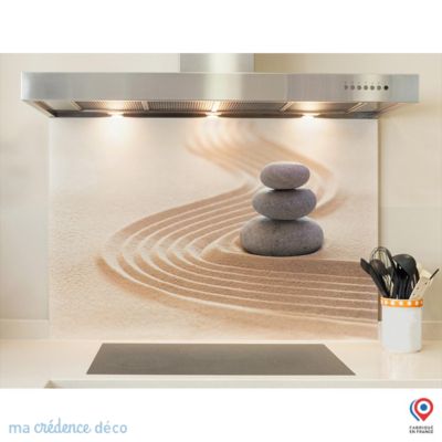 Crédence cuisine fond de hotte Galets zen 3 - Verre trempé - L 90 cm x H 60 cm - MaCrédenceDéco