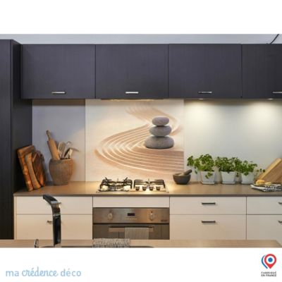 Crédence cuisine fond de hotte Galets zen 3 - Verre trempé - L 90 cm x H 60 cm - MaCrédenceDéco