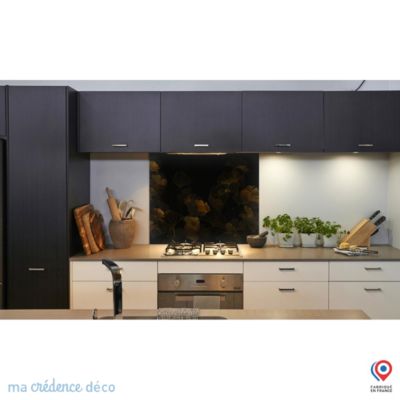 Crédence cuisine fond de hotte Gingkos dorés 2 - Verre trempé - L 90 cm x H 70 cm - MaCrédenceDéco