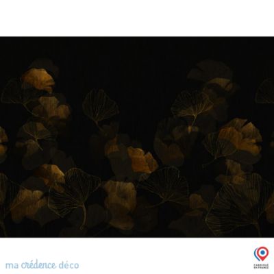 Crédence cuisine fond de hotte Gingkos dorés 2 - Verre trempé - L 90 cm x H 70 cm - MaCrédenceDéco
