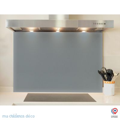 Crédence cuisine fond de hotte Gris argent RAL 7001 - Verre trempé - L 70 cm x H 60 cm - MaCrédenceDéco