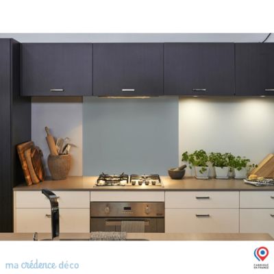 Crédence cuisine fond de hotte Gris argent RAL 7001 - Verre trempé - L 70 cm x H 60 cm - MaCrédenceDéco