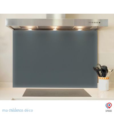 Crédence cuisine fond de hotte Gris bleu RAL 7031 - Verre trempé - L 90 cm x H 60 cm - MaCrédenceDéco