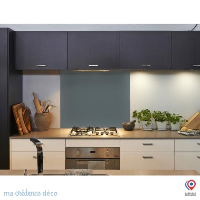 Crédence cuisine fond de hotte Gris bleu RAL 7031 - Verre trempé - L 90 cm x H 60 cm - MaCrédenceDéco