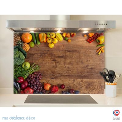 Crédence cuisine fond de hotte Herbier sur bois 2 - Alu composite - L 70 cm x H 60 cm
