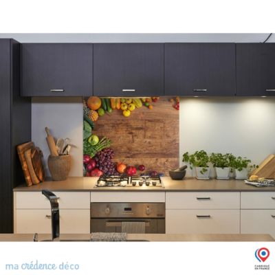 Crédence cuisine fond de hotte Herbier sur bois 2 - Alu composite - L 70 cm x H 60 cm