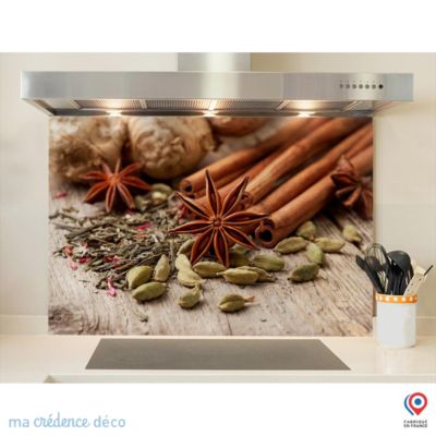 Crédence cuisine fond de hotte Ingrédients pour thé avec épices - Verre trempé - L 60 cm x H 45 cm - MaCrédenceDéco