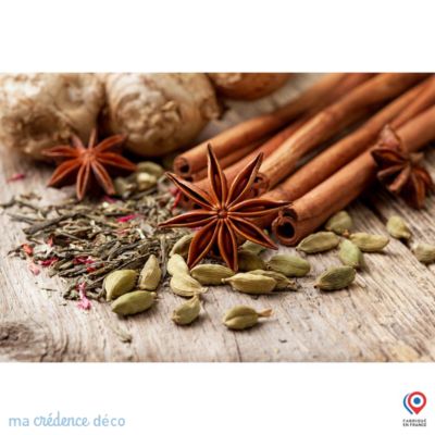 Crédence cuisine fond de hotte Ingrédients pour thé avec épices - Verre trempé - L 60 cm x H 45 cm - MaCrédenceDéco