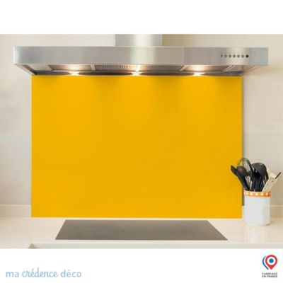 Crédence cuisine fond de hotte Jaune signalisation RAL 1023 - Verre trempé - L 90 cm x H 70 cm - MaCrédenceDéco