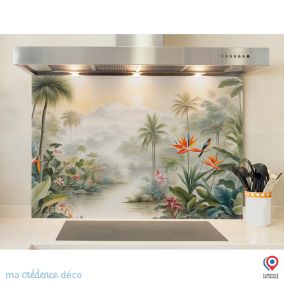 Crédence cuisine fond de hotte Jungle tropicale colorée - Verre trempé - L 90 cm x H 70 cm