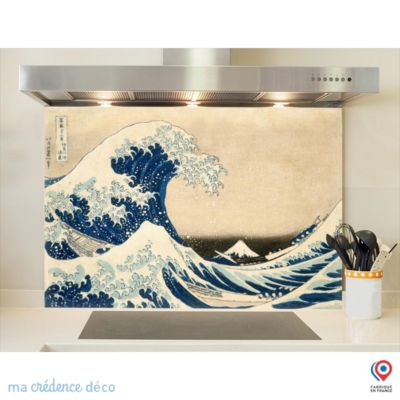 Crédence cuisine fond de hotte Katsushika Hokusai, Sous la vague au large de Kanagawa - Verre trempé - L 90 cm x H 50 cm