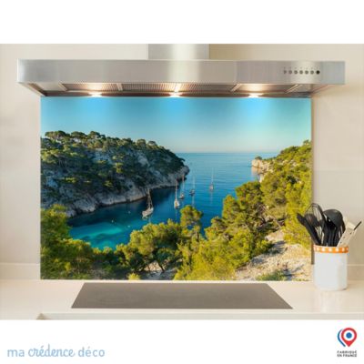 Crédence cuisine fond de hotte La calanque de port pin à Cassis 1 - Verre trempé - L 70 cm x H 60 cm