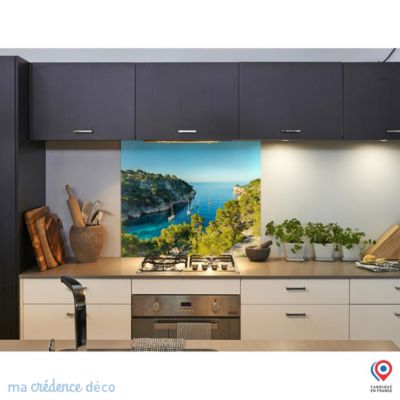 Crédence cuisine fond de hotte La calanque de port pin à Cassis 1 - Verre trempé - L 70 cm x H 60 cm