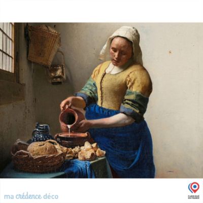 Crédence cuisine fond de hotte La laitière, Vermeer - Verre trempé - L 70 cm x H 60 cm - MaCrédenceDéco