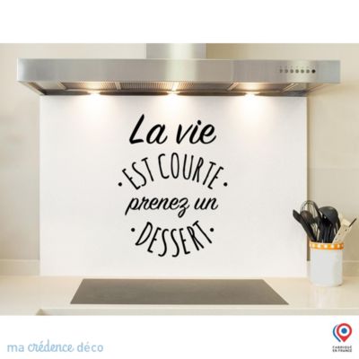 Crédence cuisine fond de hotte La vie est courte - Verre trempé - L 90 cm x H 50 cm - MaCrédenceDéco