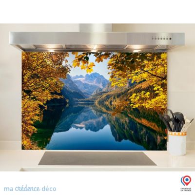Crédence cuisine fond de hotte Lac de montagne, Alpes - Verre trempé - L 90 cm x H 70 cm - MaCrédenceDéco
