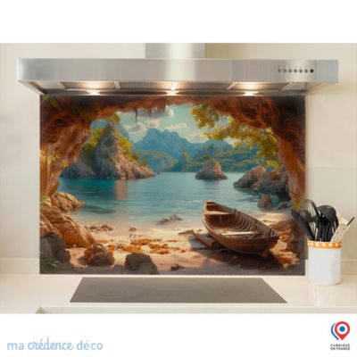 Crédence cuisine fond de hotte Lac de montagne - Alu composite - L 90 cm x H 60 cm