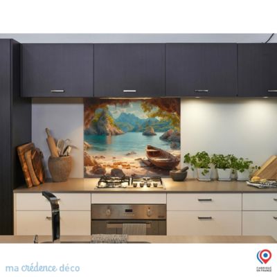 Crédence cuisine fond de hotte Lac de montagne - Alu composite - L 90 cm x H 60 cm