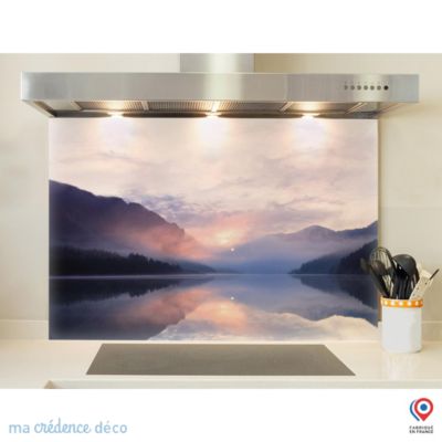 Crédence cuisine fond de hotte Lac de montagne - Verre trempé - L 90 cm x H 60 cm - MaCrédenceDéco