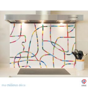 Crédence cuisine fond de hotte Lignes colorées - Verre trempé - L 90 cm x H 60 cm - MaCrédenceDéco