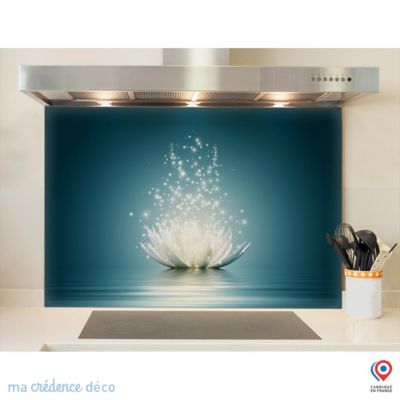 Crédence cuisine fond de hotte Lotus et lumière 3 - Verre trempé - L 90 cm x H 50 cm - MaCrédenceDéco