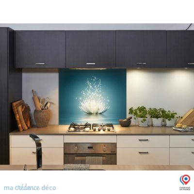 Crédence cuisine fond de hotte Lotus et lumière 3 - Verre trempé - L 90 cm x H 50 cm - MaCrédenceDéco